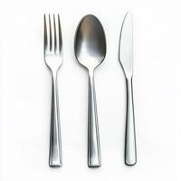 Fork spoon and knife isolated on white background photo