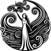 Woman Holding a Star with Abstract Swirls vector