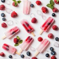 Fruits ice lolly with fresh berries isolated over white photo