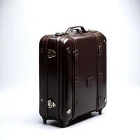 Elegant leather suitcase on neutral background photo