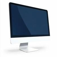 Modern desktop computer showing blank screen on white background photo