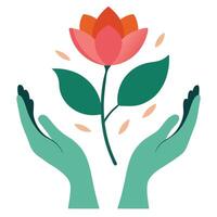 Female Hands Holding a Blooming Flower vector