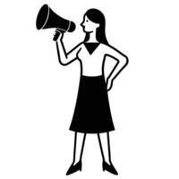 Woman Holding Megaphone in Power Pose Silhouette on Wite Background vector