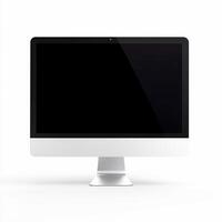 Modern desktop computer showing blank screen on white background photo