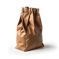 Brown paper lunch bag isolated on white background photo