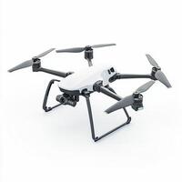Professional camera drone hovering with its landing gear deployed photo