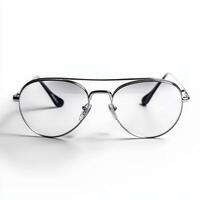 Stylish aviator eyeglasses resting on white background photo