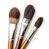 Three paintbrushes with natural bristles for creative art projects photo