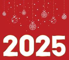 Happy New Year 2025 with balls on red background. vector