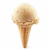 Single scoop of vanilla ice cream melting on a waffle cone photo