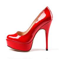 Elegant red high heel on white background photo