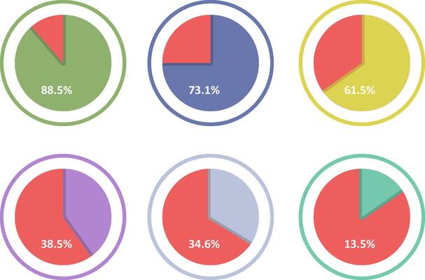 Pack of Survey Pie Chart Flat Style Elements Design