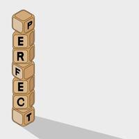 perfect block concept art. Abtract . wooden block. imperfect isometric on white background. text font vector