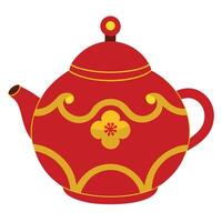 Round Ceramic Teapot with Red and Gold Motif vector