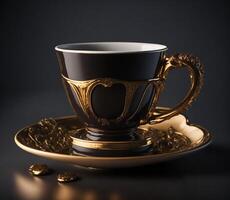 Vintage Gilded Teacup with Saucer closeup photo