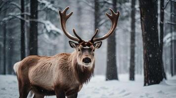 Majestic Reindeer in Snowy Winter Forest photo