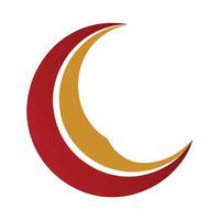 a crescent moon in red and gold design on white ba vector
