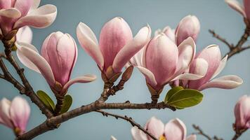 Delicate Pink Magnolia Blossoms on a Spring Branch photo