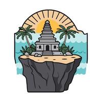 An island with a temple and palm trees vector