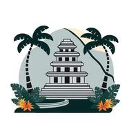 An illustration of a temple with palm trees vector