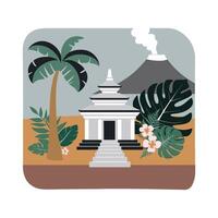 An illustration of a temple and palm trees vector