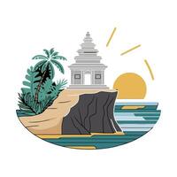 An illustration of a temple on a rock in the ocean vector
