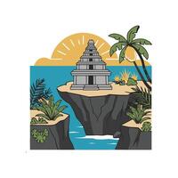 An illustration of a temple on a cliff vector