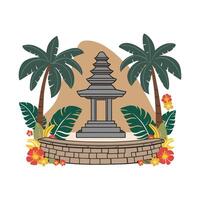 A temple with palm trees and flowers vector