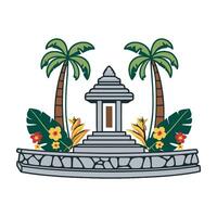 The temple and palm trees are in the background vector
