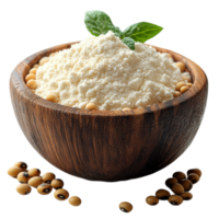 soybean flour in a wooden bowl on transparent background a transparent background png
