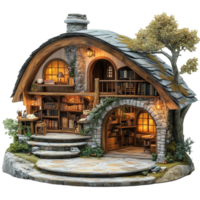 a miniature house with a tree and a porch transparent background png