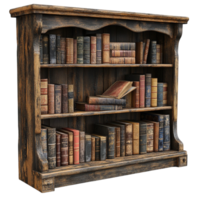 an old bookcase with books on it Transparent Background. png