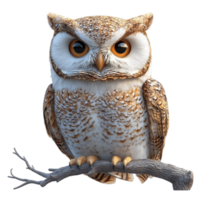 owl sitting on a branch, with transparent background png