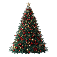 christmas tree with red and gold decorations on it transparent background png