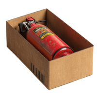 fire extinguisher in cardboard box transparent background png