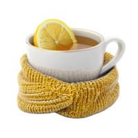 tea in a cup with a lemon slice on a transparent background png