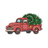 A red truck with a christmas tree on the back png