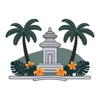 A temple with palm trees and flowers on top vector