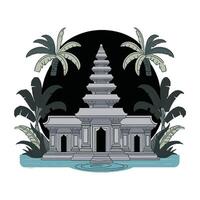 An illustration of a temple with palm trees and water vector