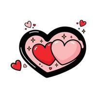 Two hearts in a pink and red frame with stars vector