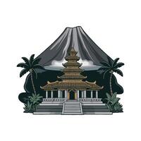 A pagoda with a mountain in the background vector