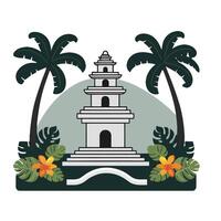 A pagoda with palm trees and flowers on it vector
