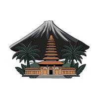 A temple with a volcano in the background vector