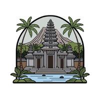 An illustration of a temple and palm trees vector