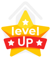 Bright and bold badge featuring the words Level Up across a star, perfect for representing achievement, progress, or rewards in games and apps png