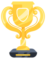 Set of gold trophy cups of different shapes with handles standing on pedestals with empty nameplates for winners png