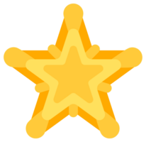 Set of nine different cartoon style gold stars shining brightly. png
