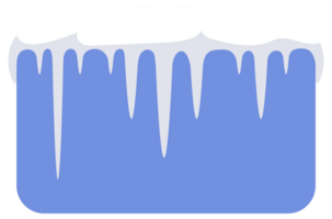 Set of snow caps of different sizes and shapes with hanging icicles is isolated on blue background png