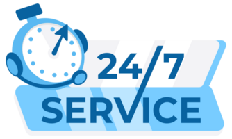 24 7 service concept with a clock and stylized text, ideal for businesses offering round-the-clock services and customer support png