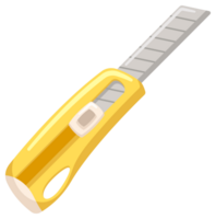 Collection of colorful utility knifes with sharp blades for cutting paper, cardboard and thin plastic materials isolated on white background png